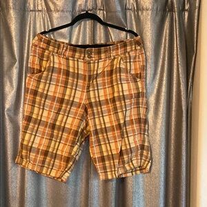 French Cuff Brown and Orange Flat Front Shorts